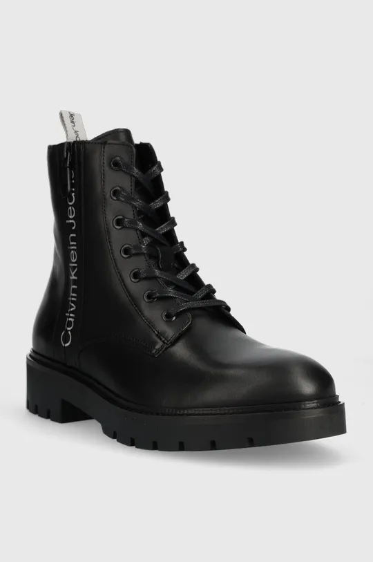 Kožne cipele za planinarenje Calvin Klein Jeans COMBAT MID LACEUP BO crna