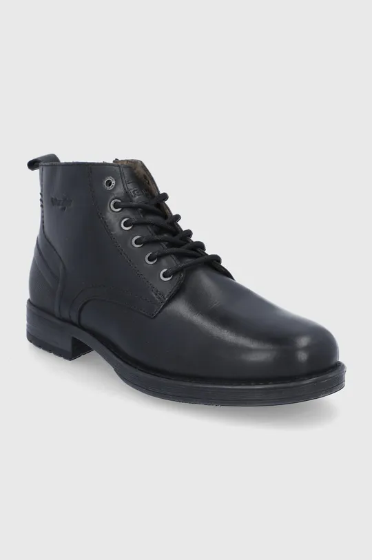 Kožená obuv Wrangler čierna
