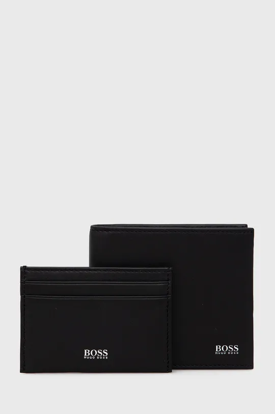 μαύρο Δερμάτινο πορτοφόλι και θήκη καρτών Boss Ανδρικά