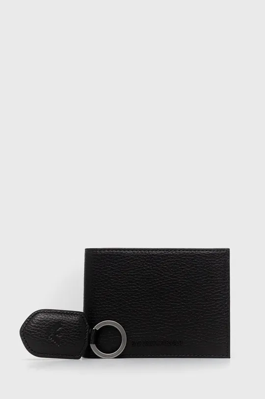 čierna Kožená peňaženka + kľúčenka Emporio Armani Pánsky