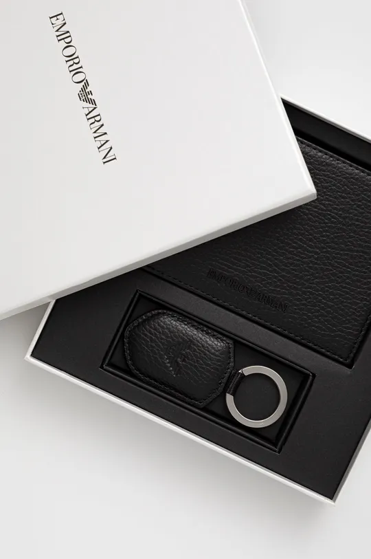 črna Emporio Armani usnjena denarnica + obsesek za ključe