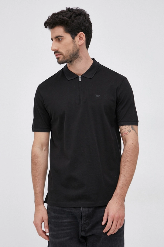 czarny Emporio Armani polo bawełniane Męski