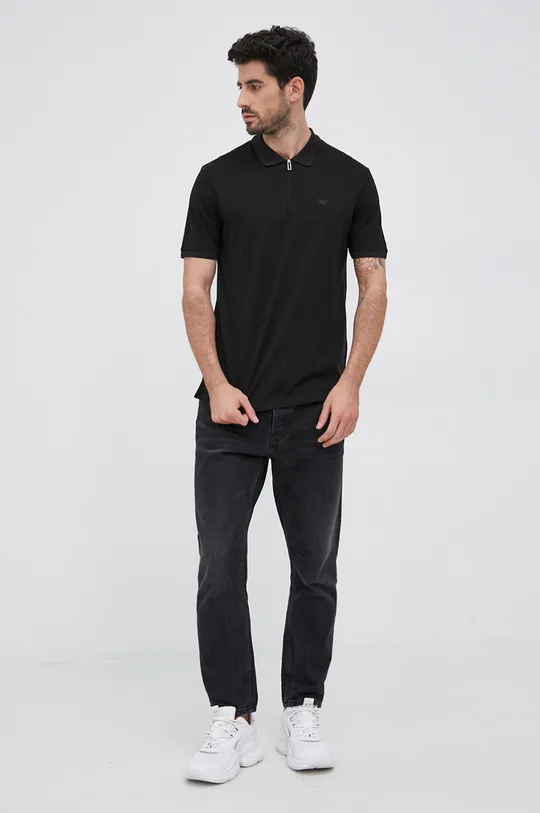 Βαμβακερό μπλουζάκι πόλο Emporio Armani μαύρο