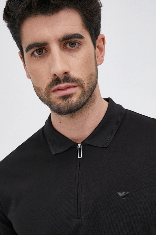 czarny Emporio Armani polo bawełniane