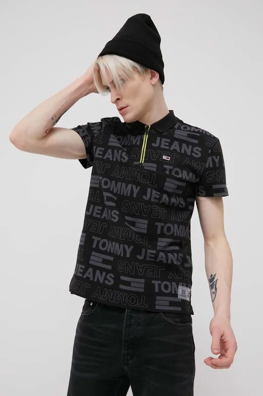 μαύρο Βαμβακερό μπλουζάκι πόλο Tommy Jeans