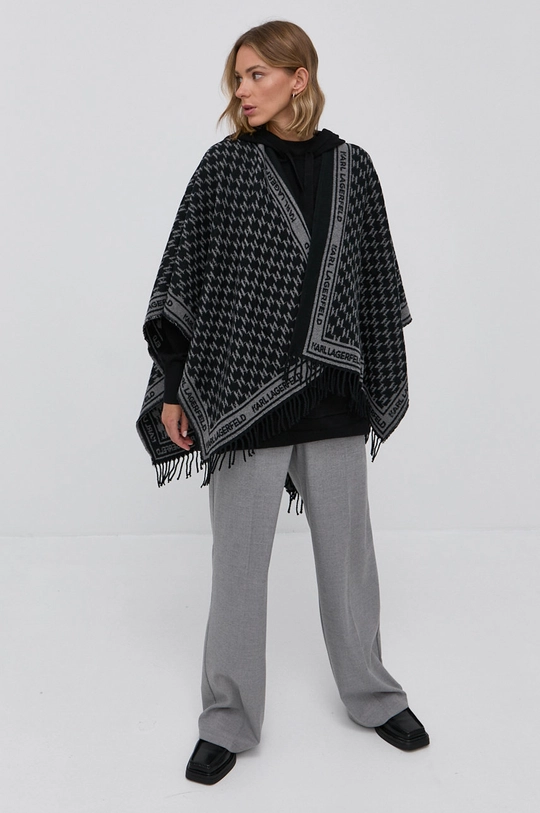 Karl Lagerfeld Poncho wełniane 216W3307 czarny