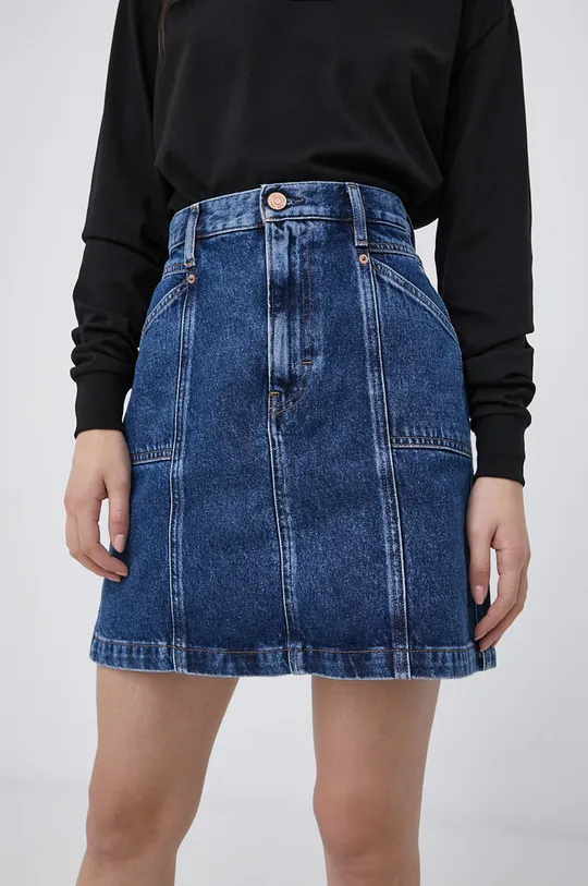Rifľová sukňa Tommy Jeans tmavomodrá
