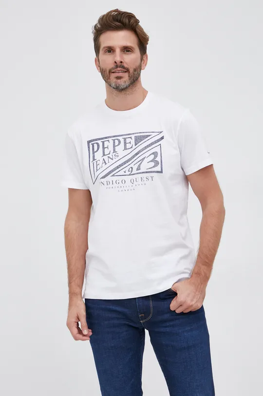 bela Bombažna kratka majica Pepe Jeans Spike
