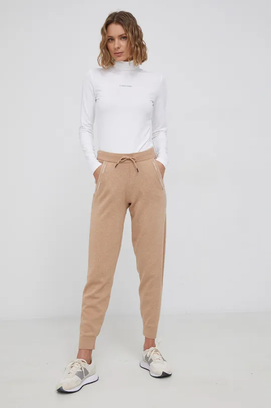Nohavice s prímesou vlny Calvin Klein hnedá
