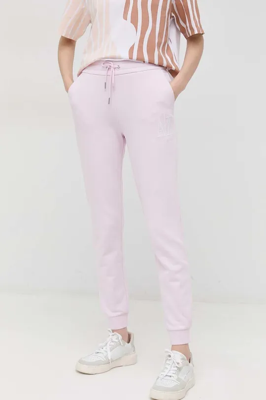 różowy Armani Exchange spodnie dresowe bawełniane Damski