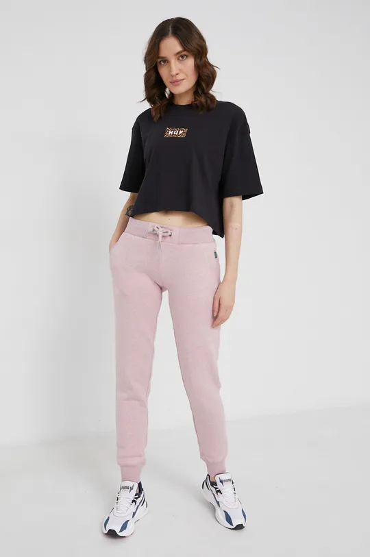 Kalhoty Superdry pastelově růžová