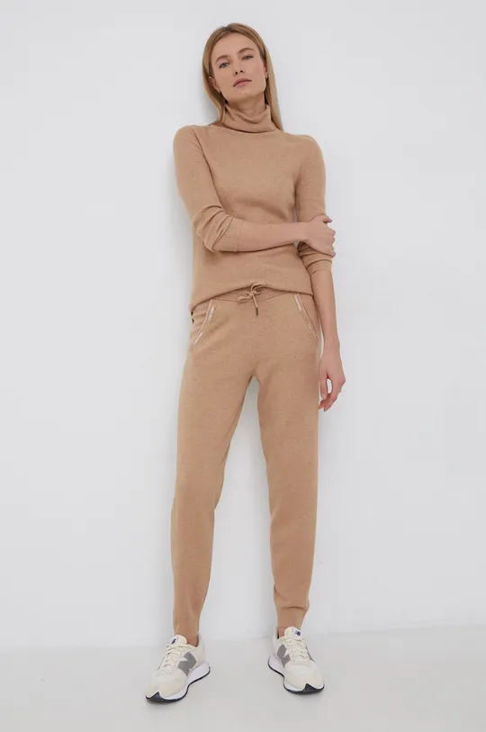 Calvin Klein Spodnie z domieszką wełny brązowy