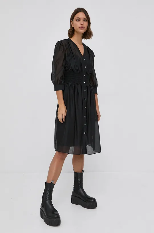 Šaty s prímesou hodvábu Karl Lagerfeld čierna
