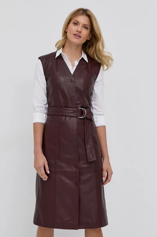 burgundské Kožené šaty Karl Lagerfeld Dámsky