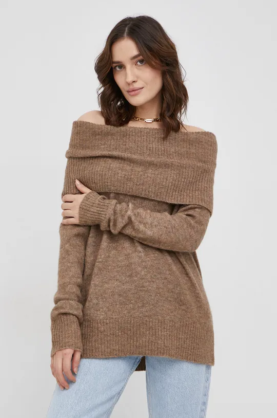 Only Sweter z domieszką wełny brązowy