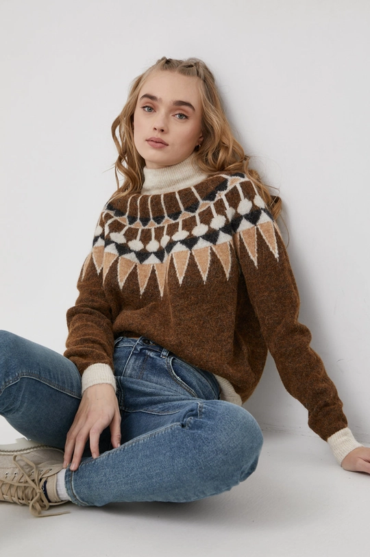 brązowy Vero Moda Sweter z domieszką wełny Damski