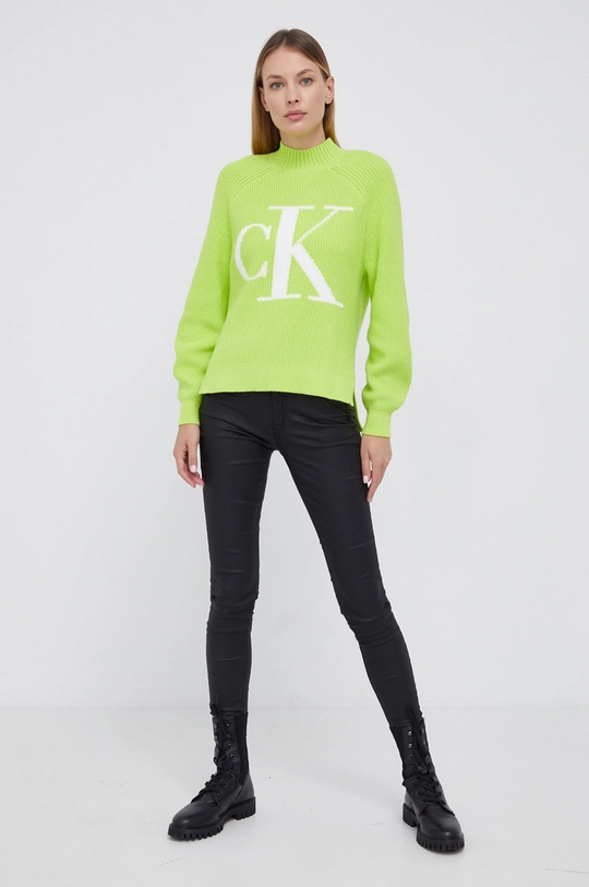 Calvin Klein Jeans Sweter z domieszką wełny J20J216595.4890 zielony