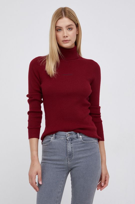 gaštanová Calvin Klein Jeans - Sveter s prímesou vlny Dámsky