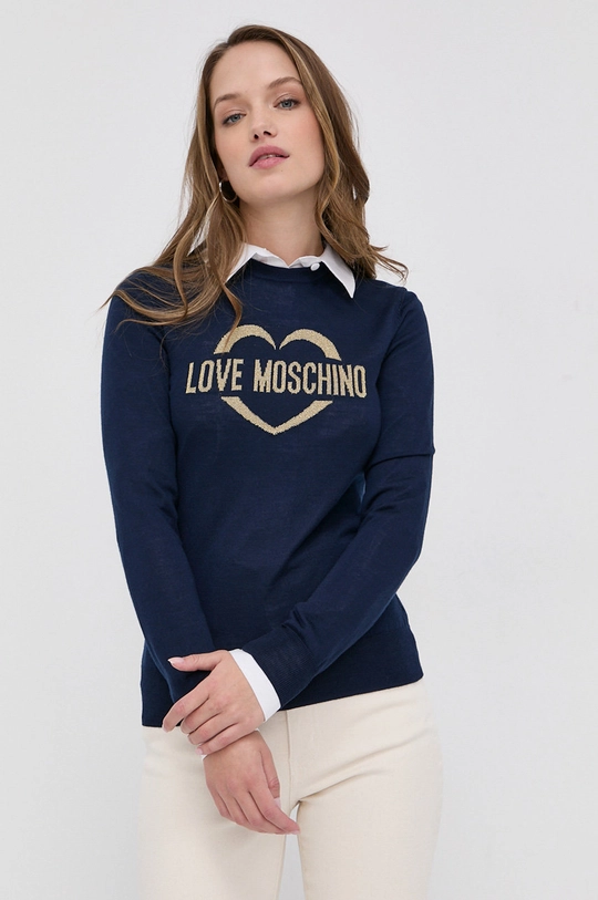 granatowy Love Moschino Sweter wełniany Damski