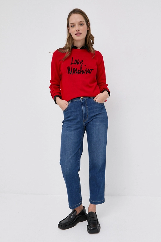 Love Moschino Sweter wełniany czerwony