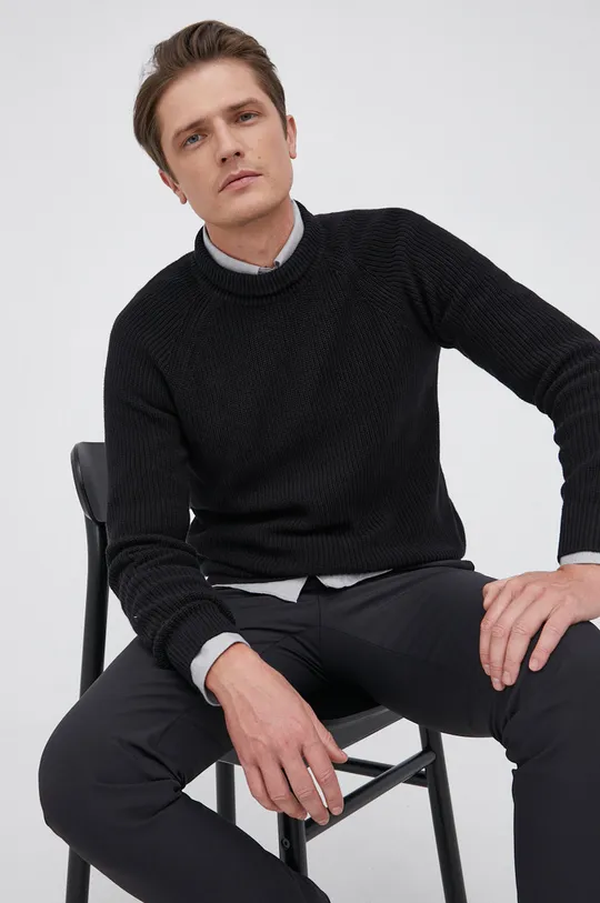 czarny Selected Homme Sweter bawełniany