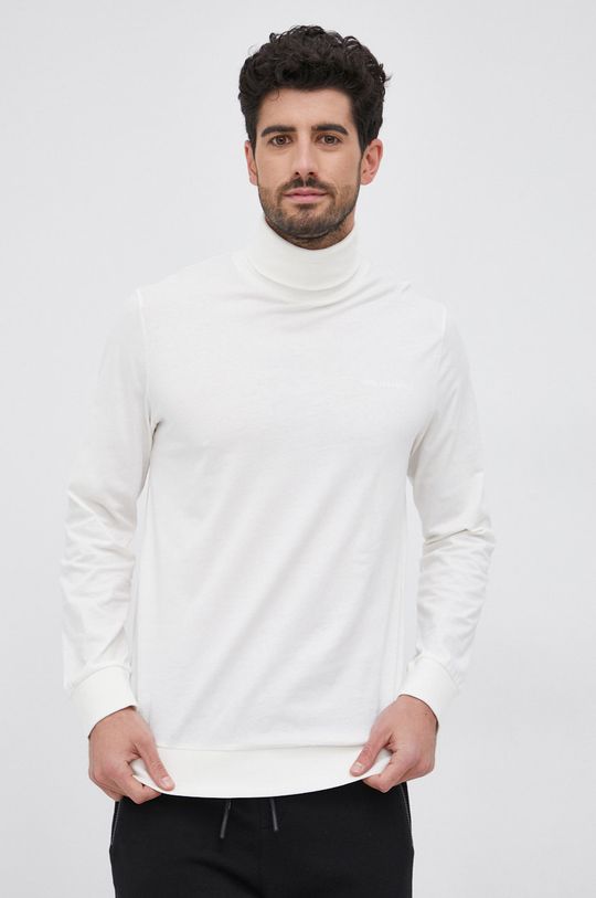 krémová Bavlnené tričko s dlhým rukávom Karl Lagerfeld Pánsky