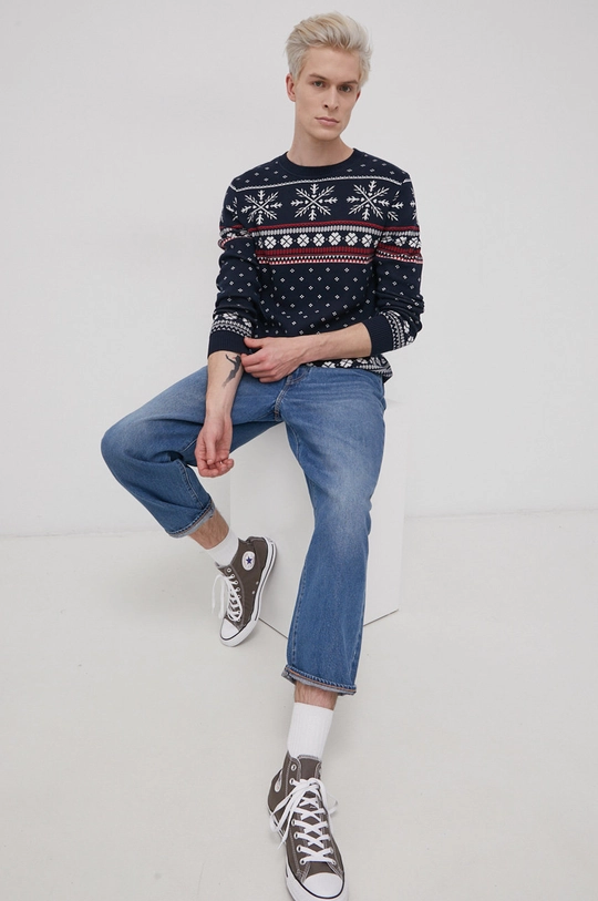 Jack & Jones Sweter bawełniany granatowy