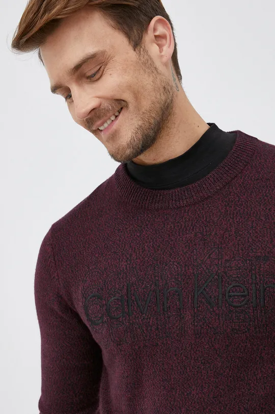 burgundské Vlnený sveter Calvin Klein