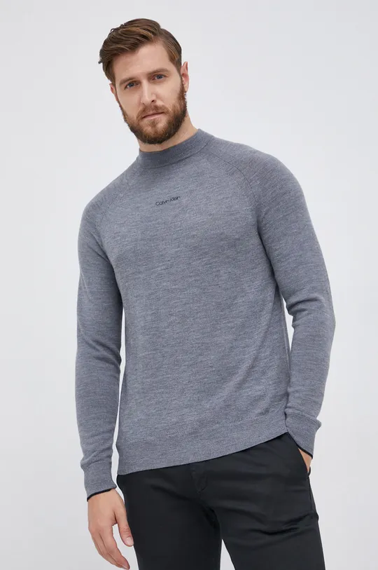 szary Calvin Klein Sweter wełniany Męski