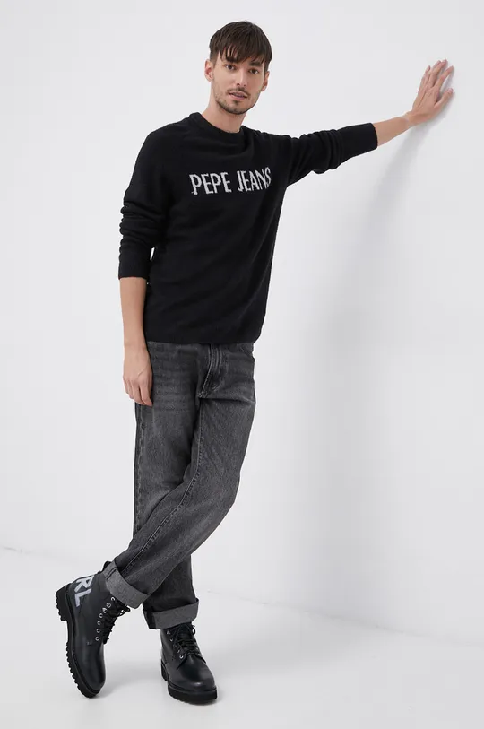 Pulover s dodatkom vune Pepe Jeans crna