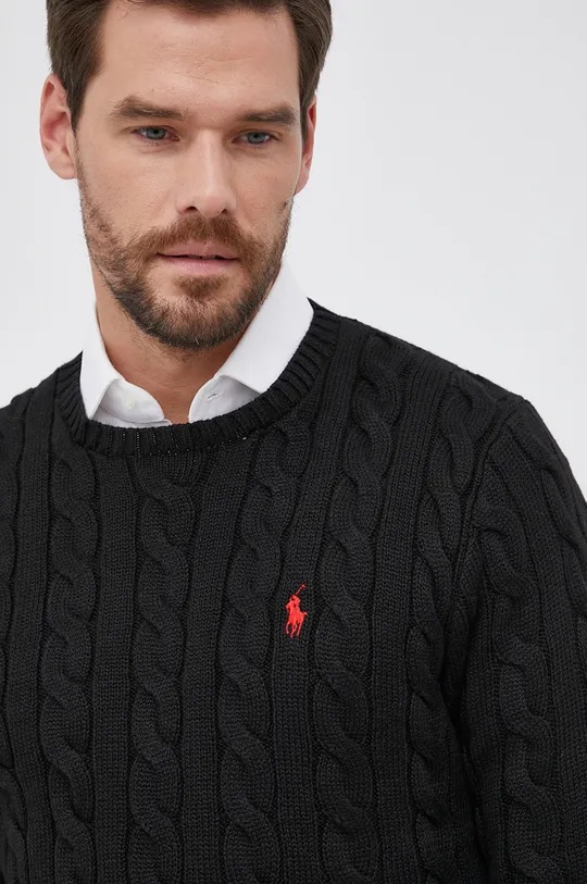 чёрный Хлопковый свитер Polo Ralph Lauren Мужской