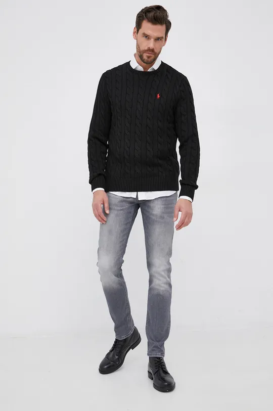 Βαμβακερό πουλόβερ Polo Ralph Lauren μαύρο