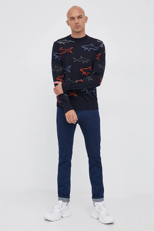 Vlnený sveter Paul&Shark tmavomodrá