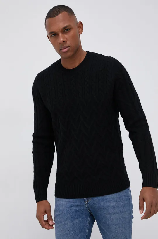 czarny Superdry Sweter wełniany Męski
