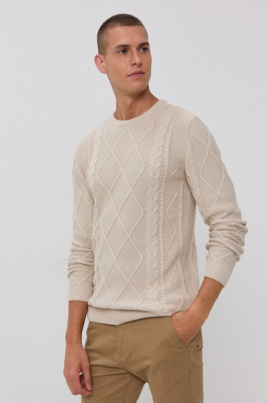 beżowy Solid Sweter Męski