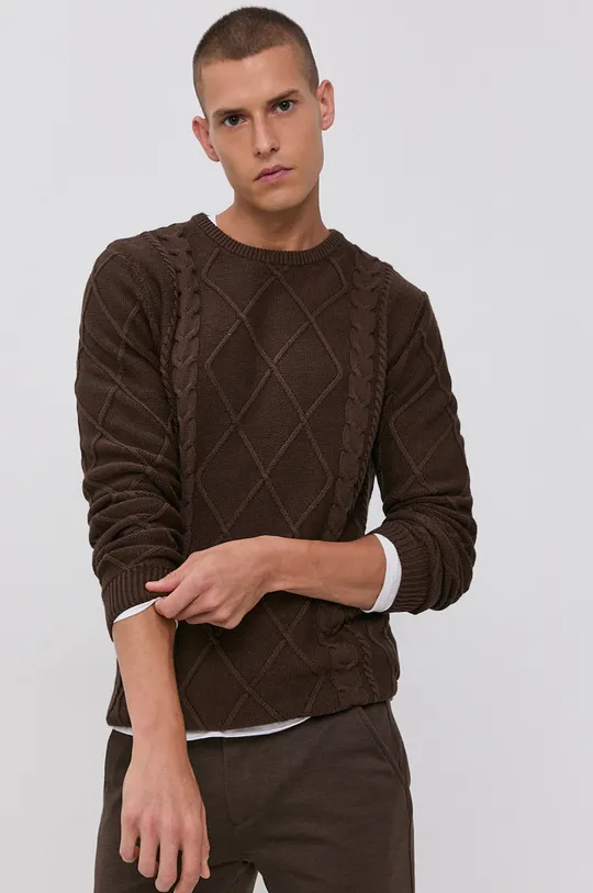brązowy Solid Sweter Męski