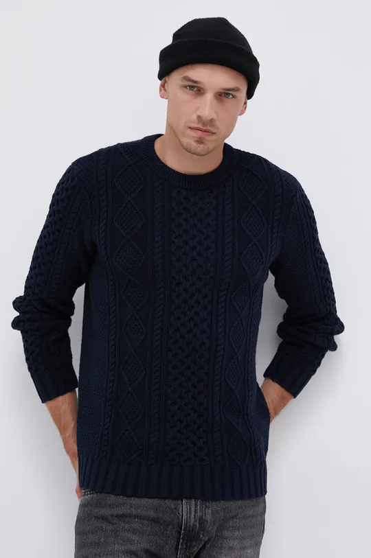 темно-синій Бавовняний светер !SOLID Чоловічий