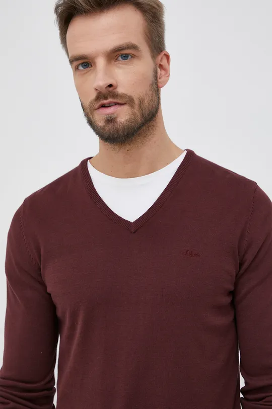 burgundské Bavlnený sveter s.Oliver Pánsky