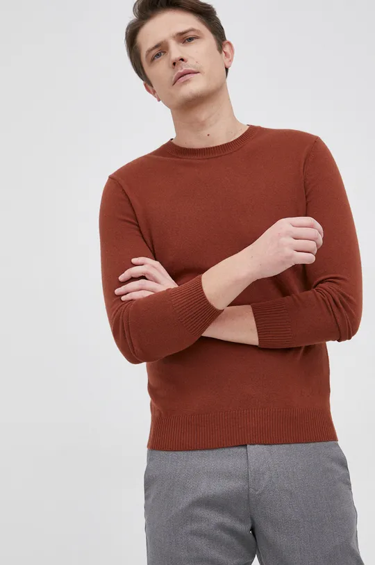 brązowy Sisley - Sweter z domieszką wełny Męski