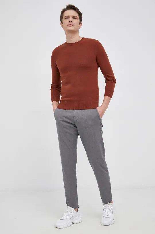 Sisley - Sweter z domieszką wełny brązowy