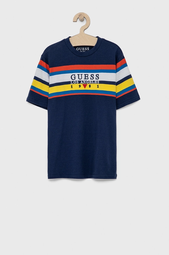 granatowy Guess T-shirt bawełniany dziecięcy Chłopięcy