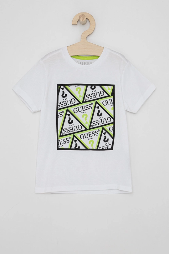 biały Guess T-shirt bawełniany dziecięcy Chłopięcy