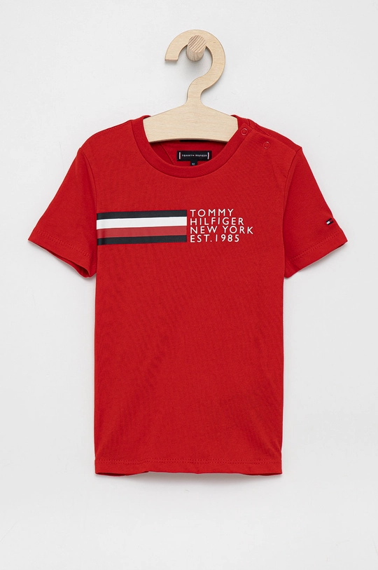 czerwony Tommy Hilfiger T-shirt bawełniany dziecięcy Chłopięcy