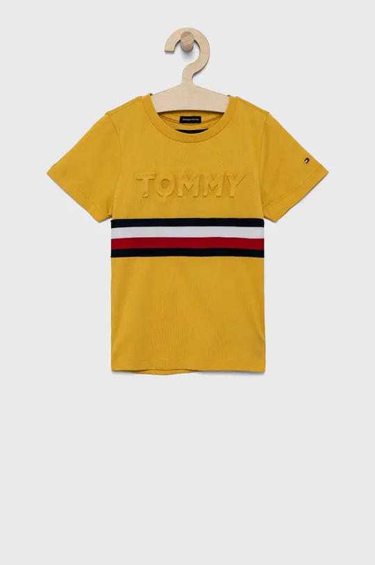 żółty Tommy Hilfiger T-shirt bawełniany dziecięcy Chłopięcy