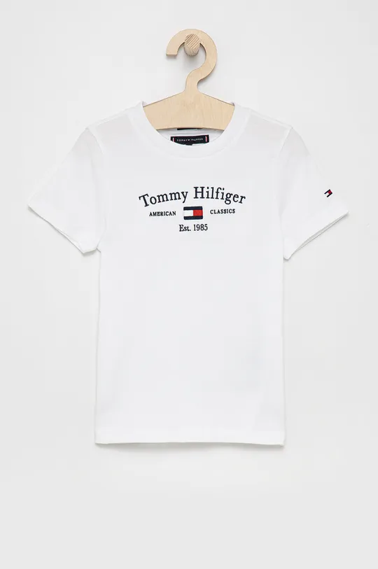 biały Tommy Hilfiger T-shirt bawełniany dziecięcy Chłopięcy