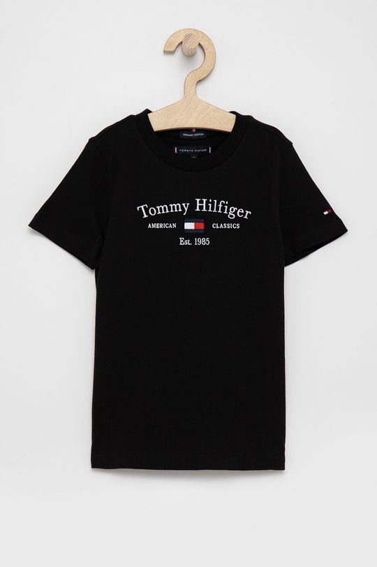 černá Dětské bavlněné tričko Tommy Hilfiger Chlapecký
