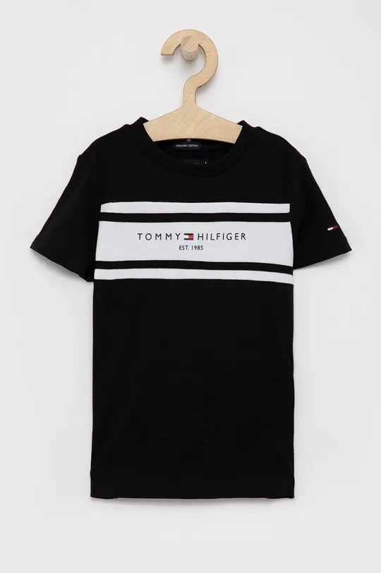 czarny Tommy Hilfiger T-shirt bawełniany dziecięcy Chłopięcy