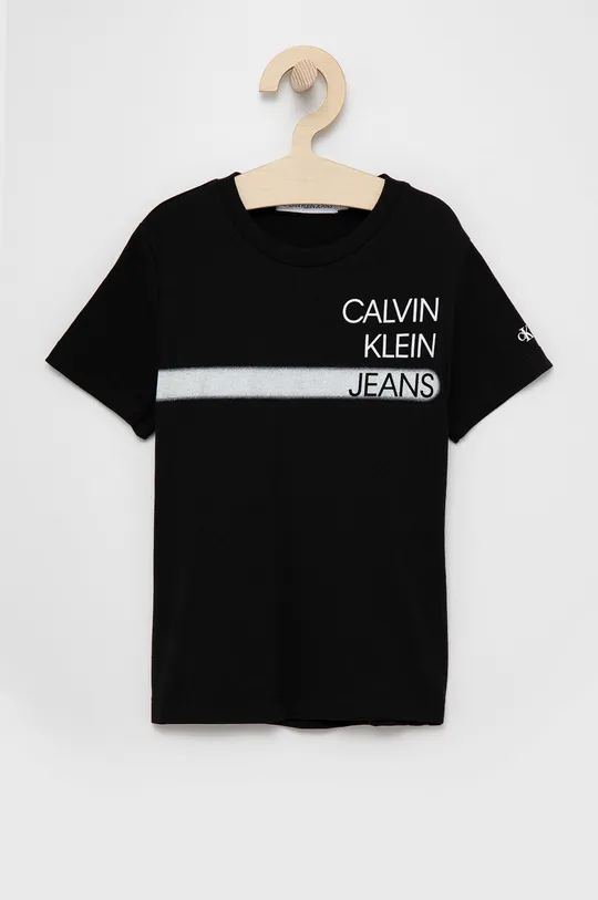 czarny Calvin Klein Jeans T-shirt bawełniany dziecięcy IB0IB00895.4890 Chłopięcy