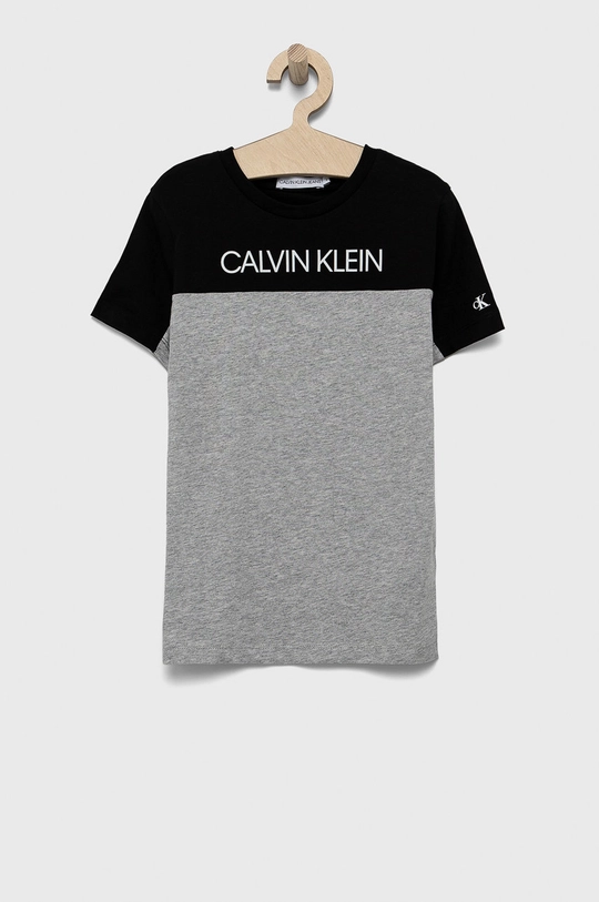 szary Calvin Klein Jeans T-shirt bawełniany dziecięcy IB0IB00953.4890 Chłopięcy