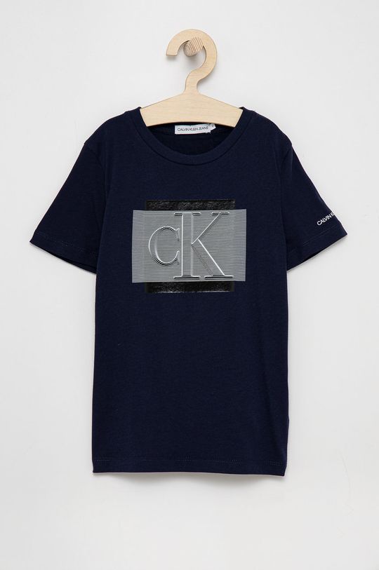 granatowy Calvin Klein Jeans T-shirt bawełniany dziecięcy IB0IB00899.4890 Chłopięcy